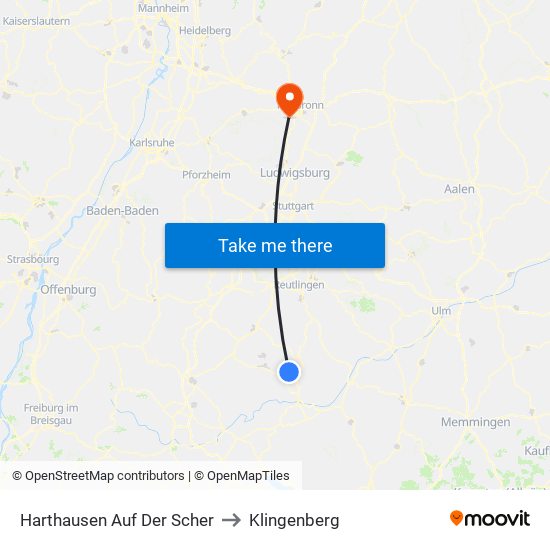 Harthausen Auf Der Scher to Klingenberg map