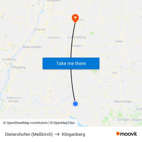 Dietershofen (Meßkirch) to Klingenberg map
