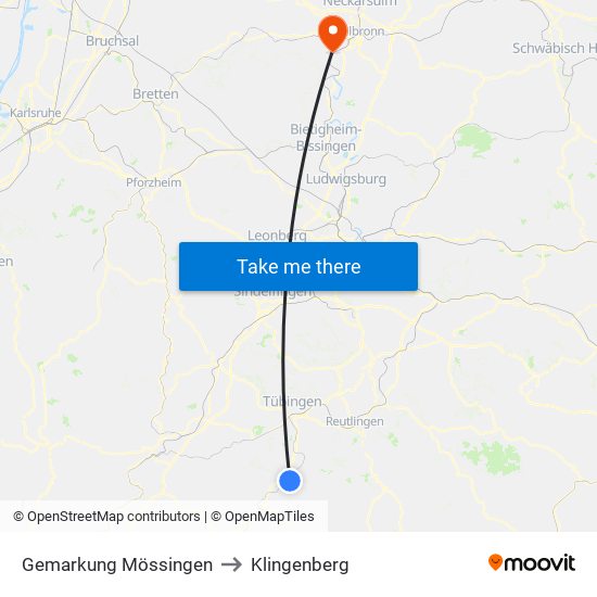 Gemarkung Mössingen to Klingenberg map