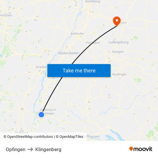 Opfingen to Klingenberg map