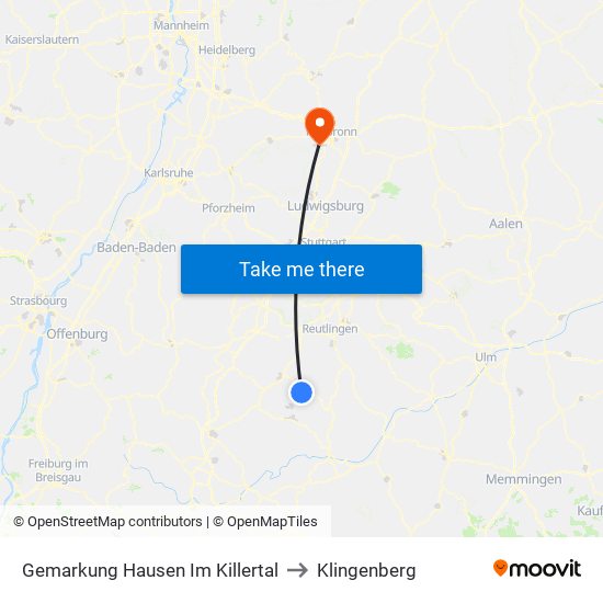 Gemarkung Hausen Im Killertal to Klingenberg map