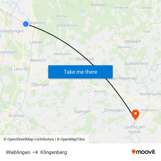 Wieblingen to Klingenberg map