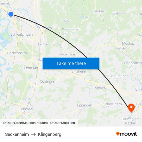 Seckenheim to Klingenberg map