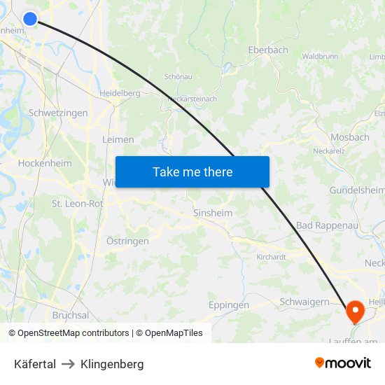 Käfertal to Klingenberg map