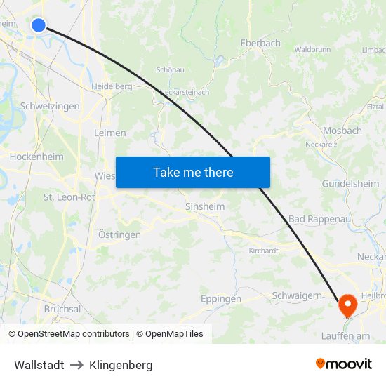 Wallstadt to Klingenberg map