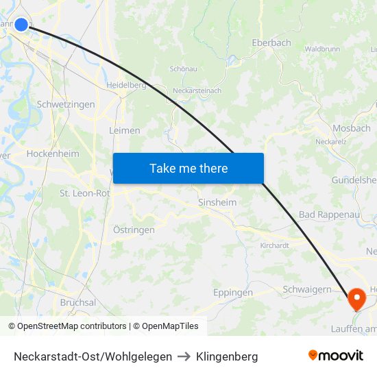 Neckarstadt-Ost/Wohlgelegen to Klingenberg map