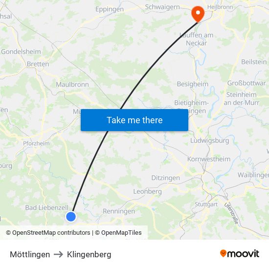 Möttlingen to Klingenberg map