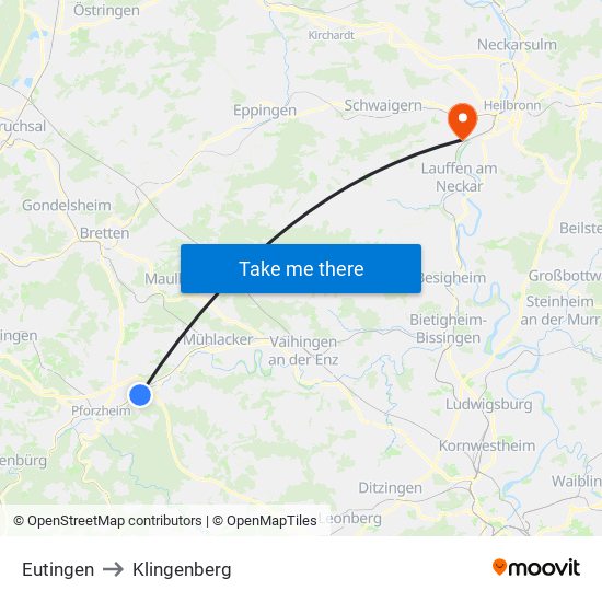 Eutingen to Klingenberg map