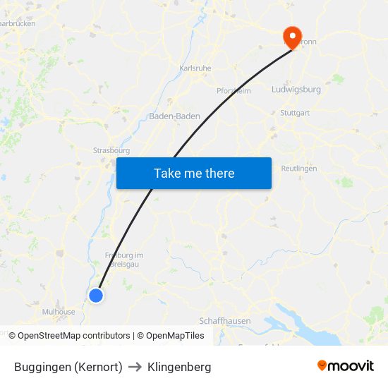 Buggingen (Kernort) to Klingenberg map