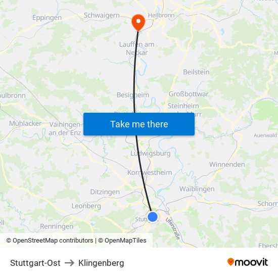 Stuttgart-Ost to Klingenberg map