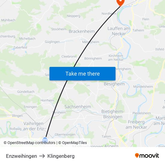 Enzweihingen to Klingenberg map