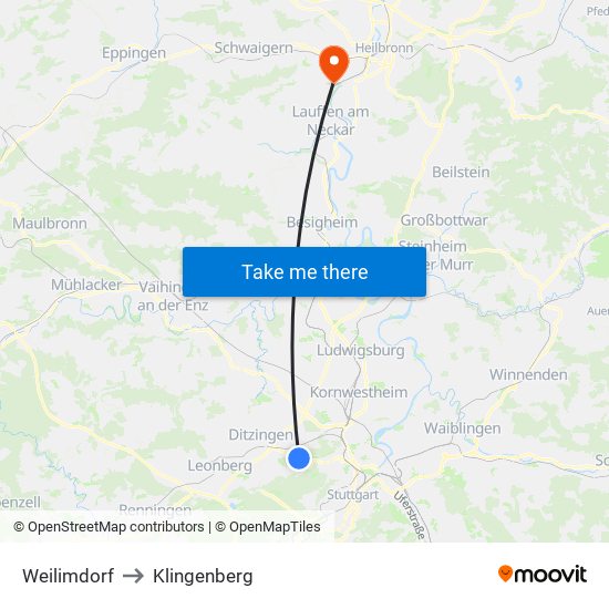 Weilimdorf to Klingenberg map