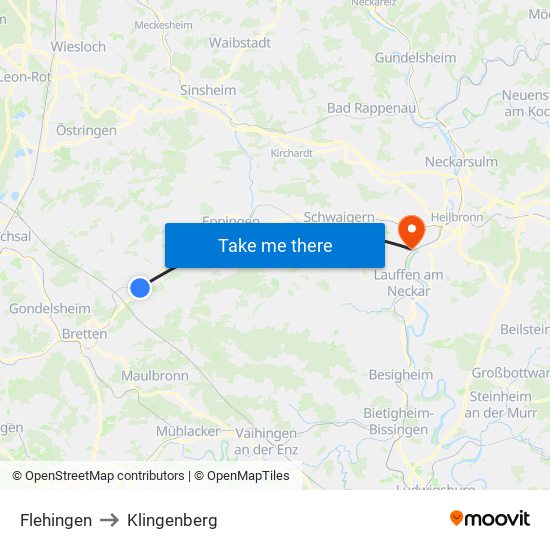 Flehingen to Klingenberg map