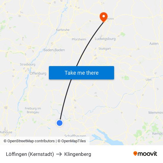 Löffingen (Kernstadt) to Klingenberg map