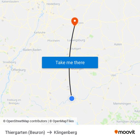 Thiergarten (Beuron) to Klingenberg map