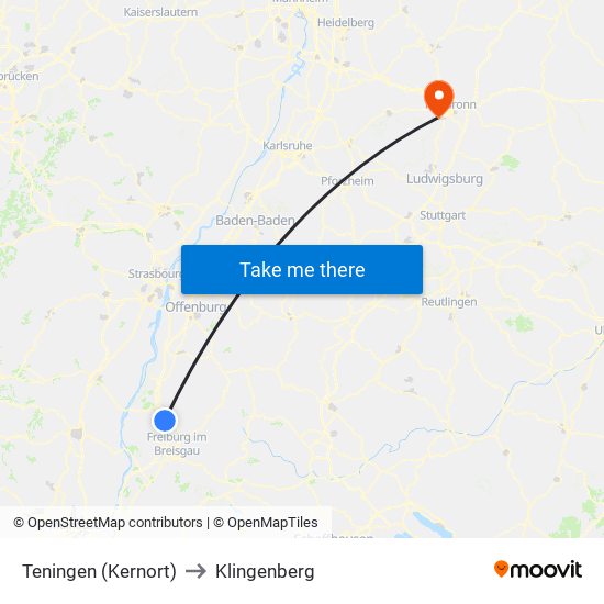 Teningen (Kernort) to Klingenberg map