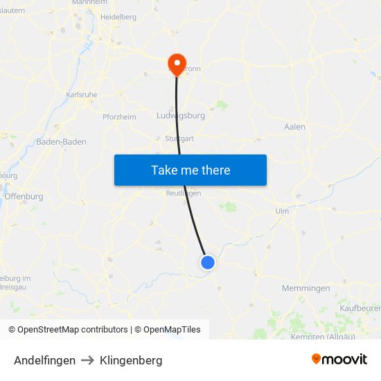 Andelfingen to Klingenberg map