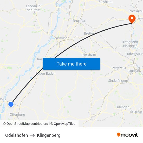 Odelshofen to Klingenberg map