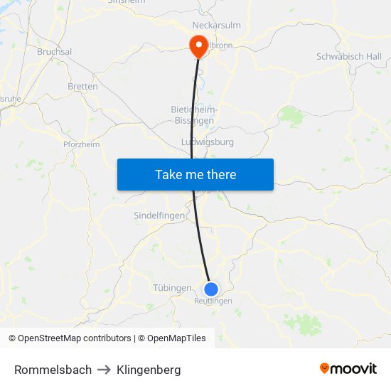 Rommelsbach to Klingenberg map