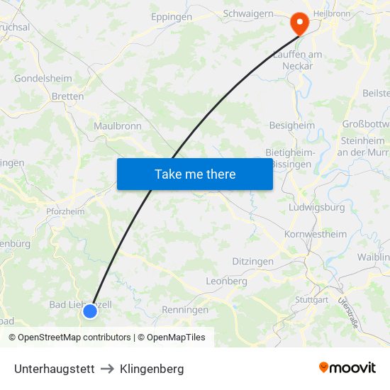 Unterhaugstett to Klingenberg map