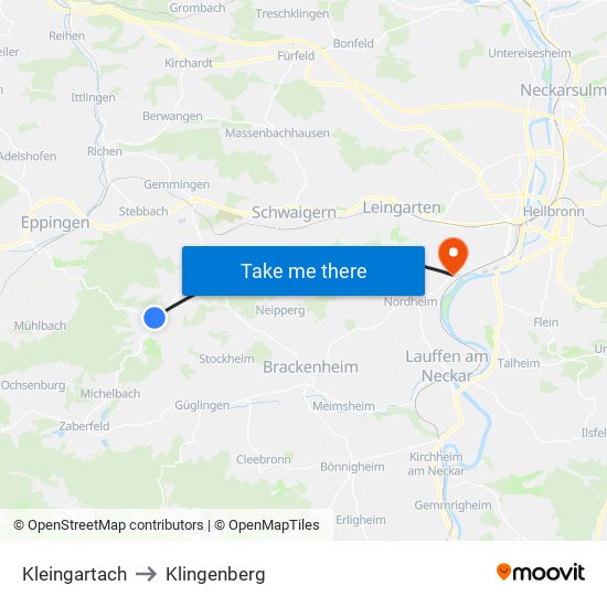 Kleingartach to Klingenberg map