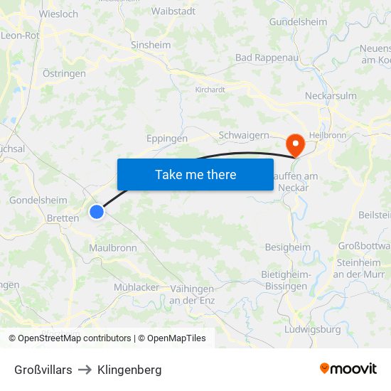 Großvillars to Klingenberg map