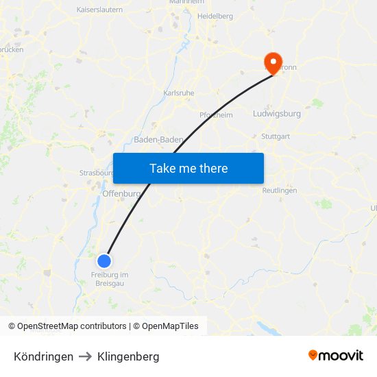 Köndringen to Klingenberg map