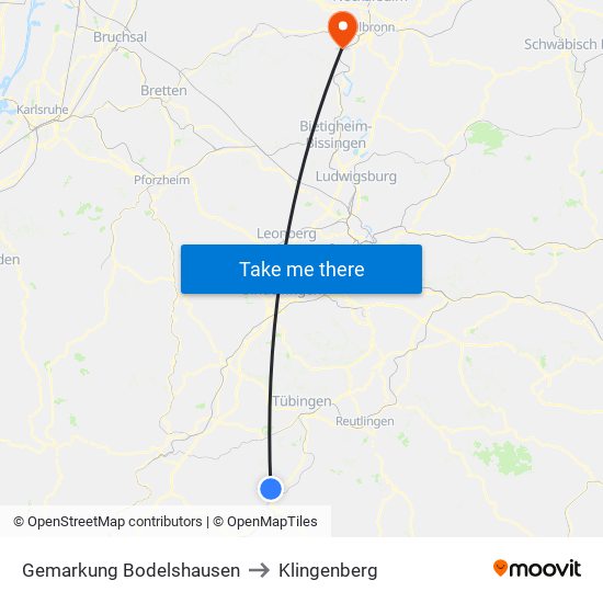 Gemarkung Bodelshausen to Klingenberg map
