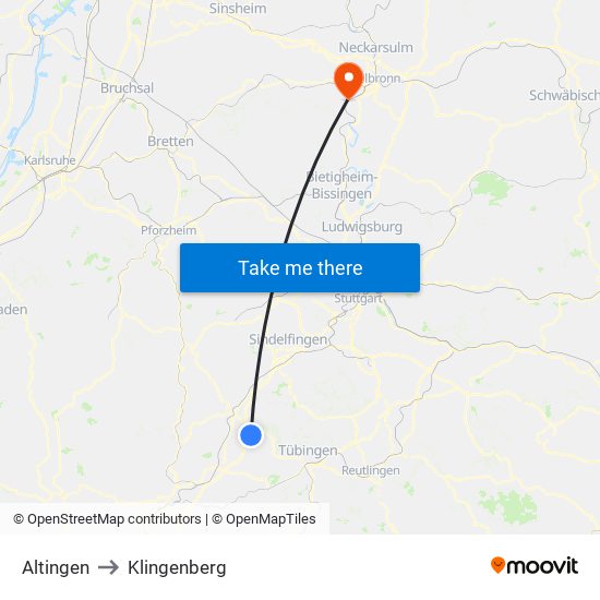 Altingen to Klingenberg map