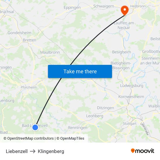 Liebenzell to Klingenberg map