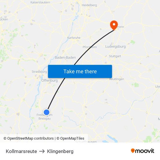 Kollmarsreute to Klingenberg map