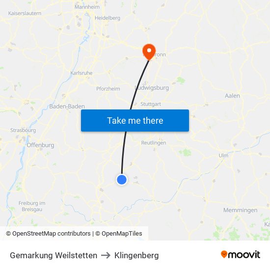 Gemarkung Weilstetten to Klingenberg map
