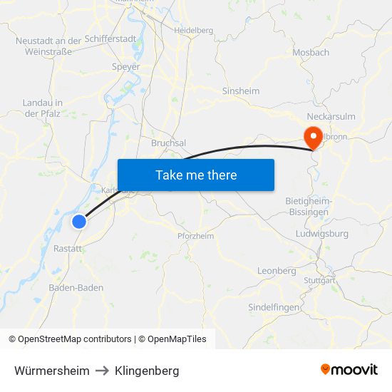 Würmersheim to Klingenberg map