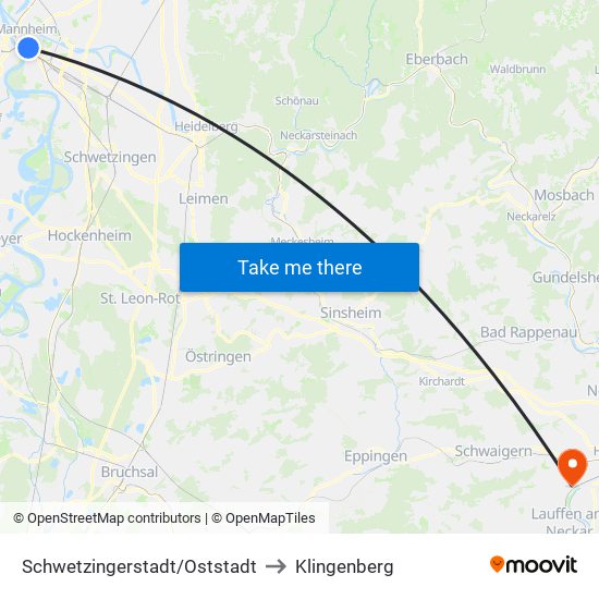 Schwetzingerstadt/Oststadt to Klingenberg map