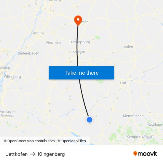 Jettkofen to Klingenberg map
