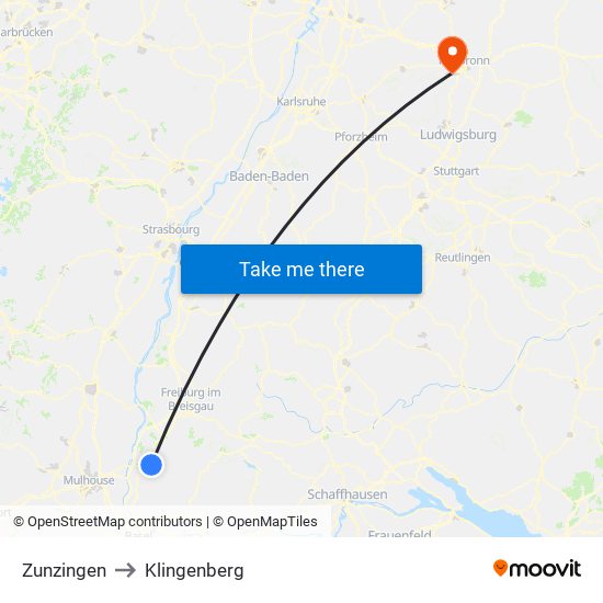 Zunzingen to Klingenberg map