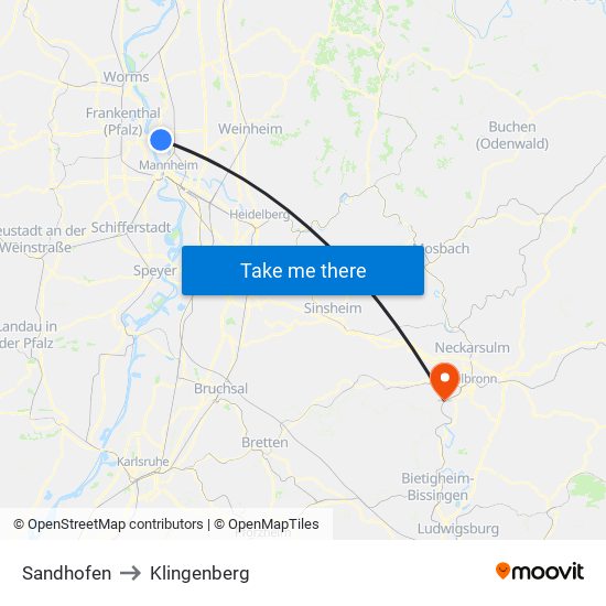 Sandhofen to Klingenberg map