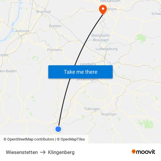 Wiesenstetten to Klingenberg map