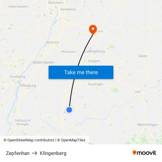 Zepfenhan to Klingenberg map
