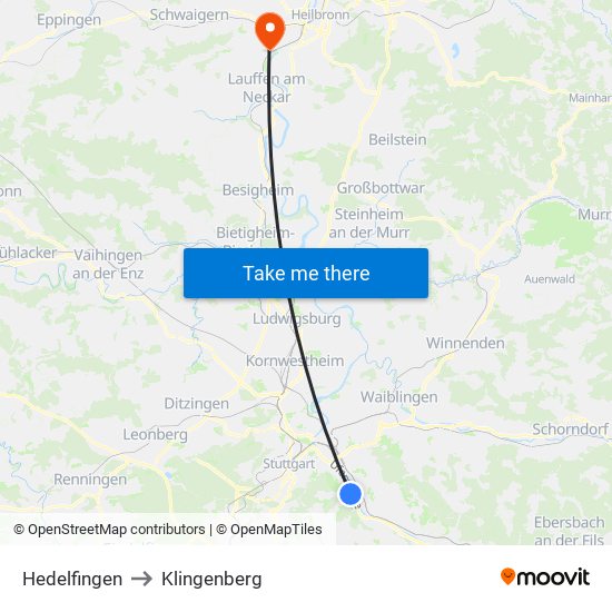 Hedelfingen to Klingenberg map