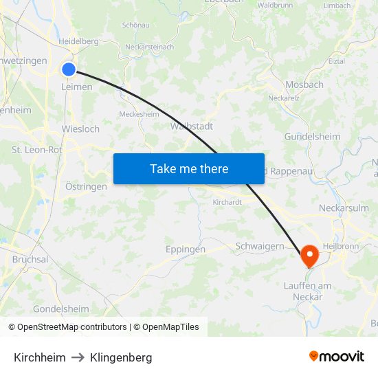 Kirchheim to Klingenberg map