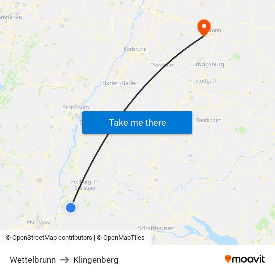 Wettelbrunn to Klingenberg map