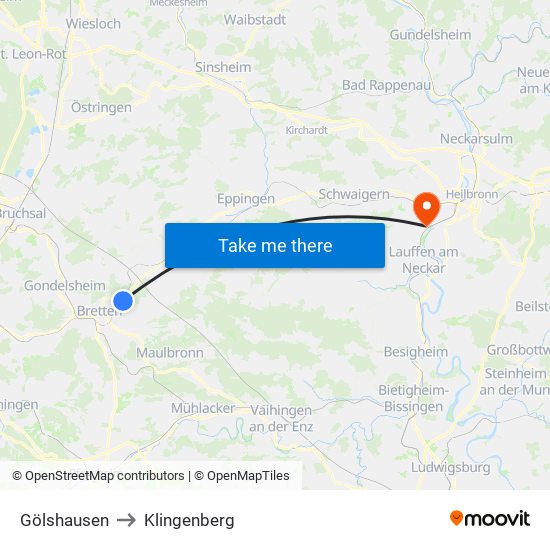 Gölshausen to Klingenberg map