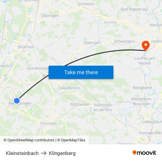 Kleinsteinbach to Klingenberg map