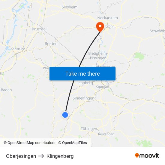 Oberjesingen to Klingenberg map