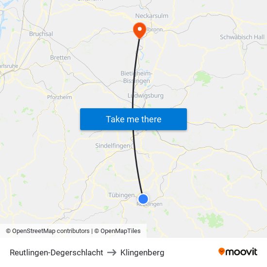 Reutlingen-Degerschlacht to Klingenberg map