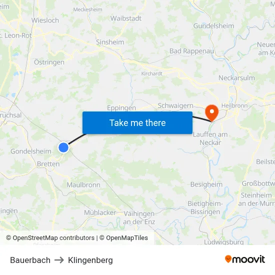 Bauerbach to Klingenberg map