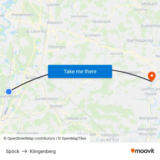 Spöck to Klingenberg map