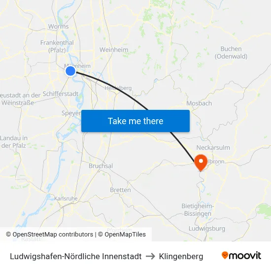 Ludwigshafen-Nördliche Innenstadt to Klingenberg map