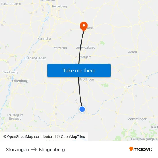 Storzingen to Klingenberg map